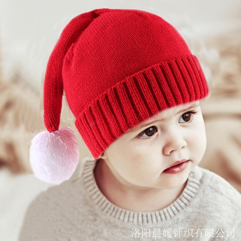 Autumn and winter new children's Christmas hats, boys and girls parent-child warm knitted hats, cute hairball wool hats