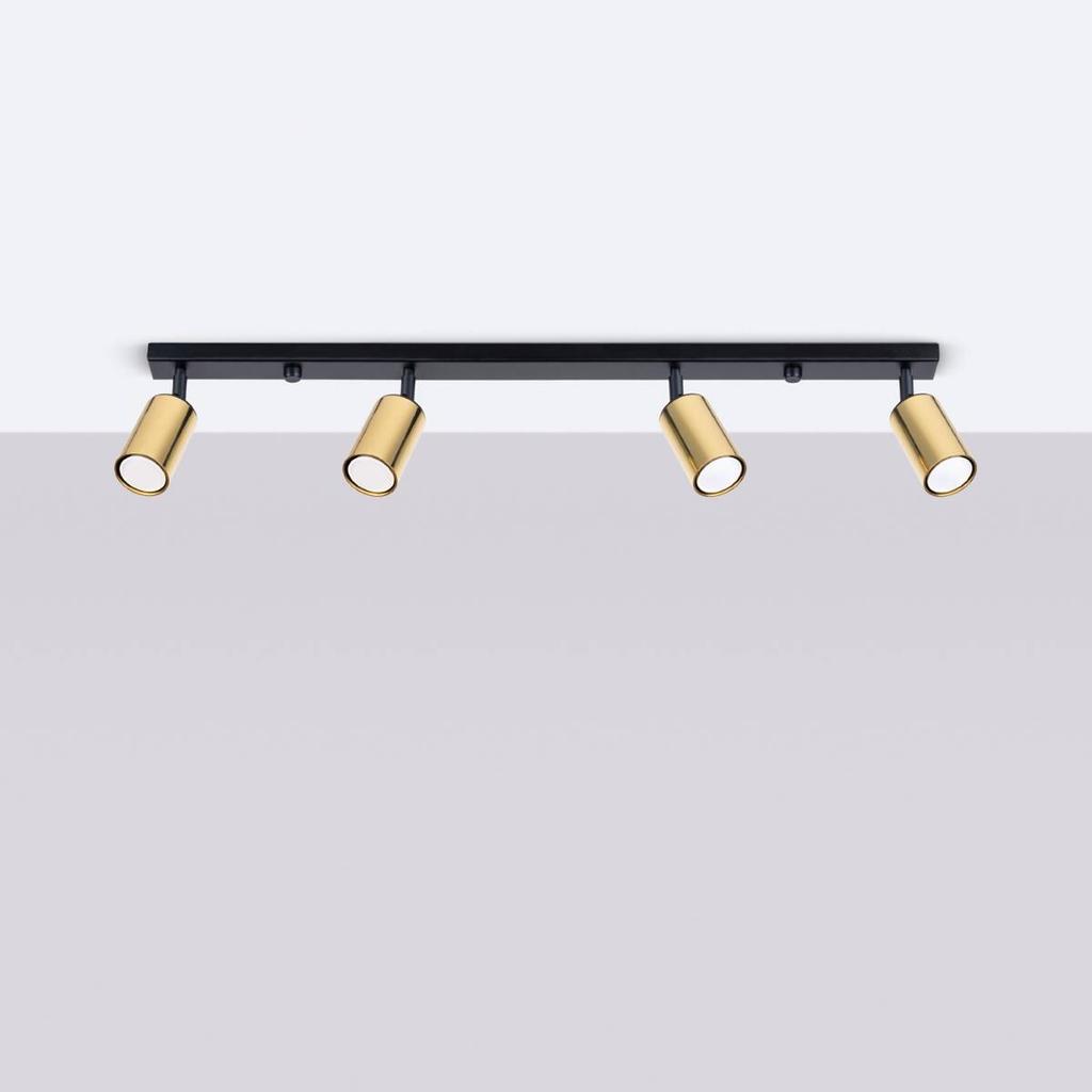 Spot Sufitowy Czarny Podłużny Poczwórny Złote Klosze 4Xgu10 10W Winx Sl.1387 Sollux Lighting