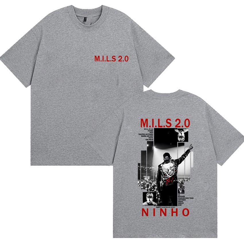 2025 Lato Raper NINHO M.I.L.S 2.0 Merch z Albumu Koszulka Męska Gotycki Hip Hop Rekreacyjny Styl Retro Bawełniana Koszulka z Krótkim Rękawem