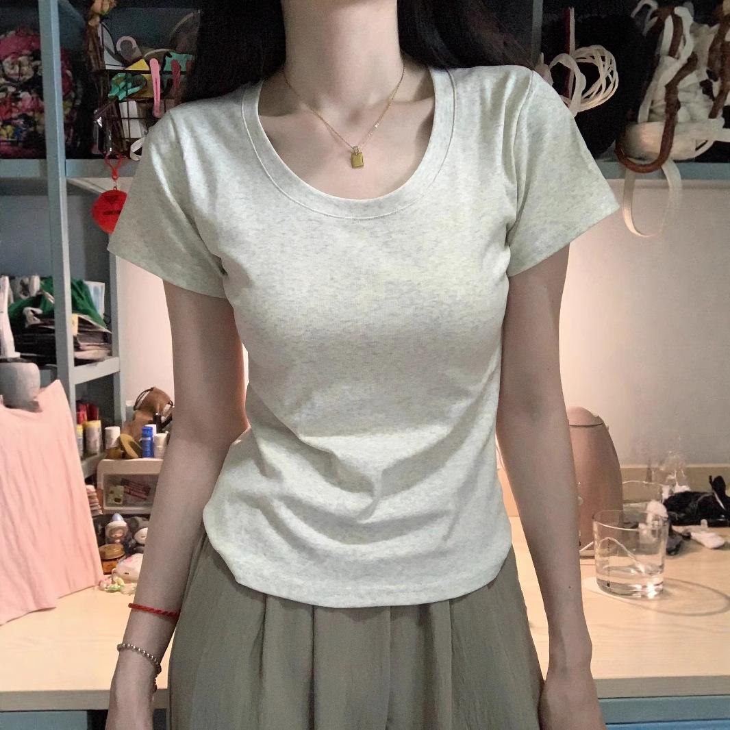 

Women s Summer U-Neck Slim Fit Milk Yellow T-Shirt Large