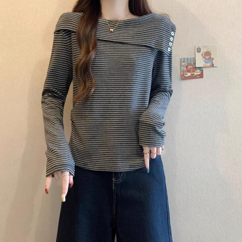 Herbst Neu Beliebtes Ein-Schulter-T-Shirt Damen Langarm-Top Unterhemd T-Shirts