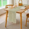 Green Table Runners Boho Rustic Tassels Farmhouse Braided Striped Cotton Linen for Dining Party Holiday Wedding Table Decoration