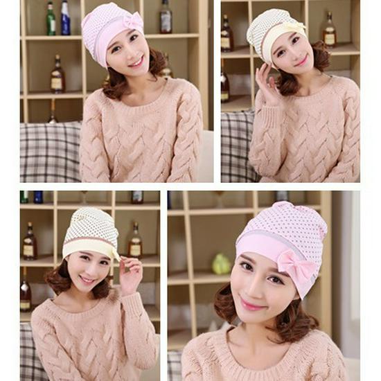 Korean Polka Dot Bowknot Windproof Maternity Hat with Large Brim