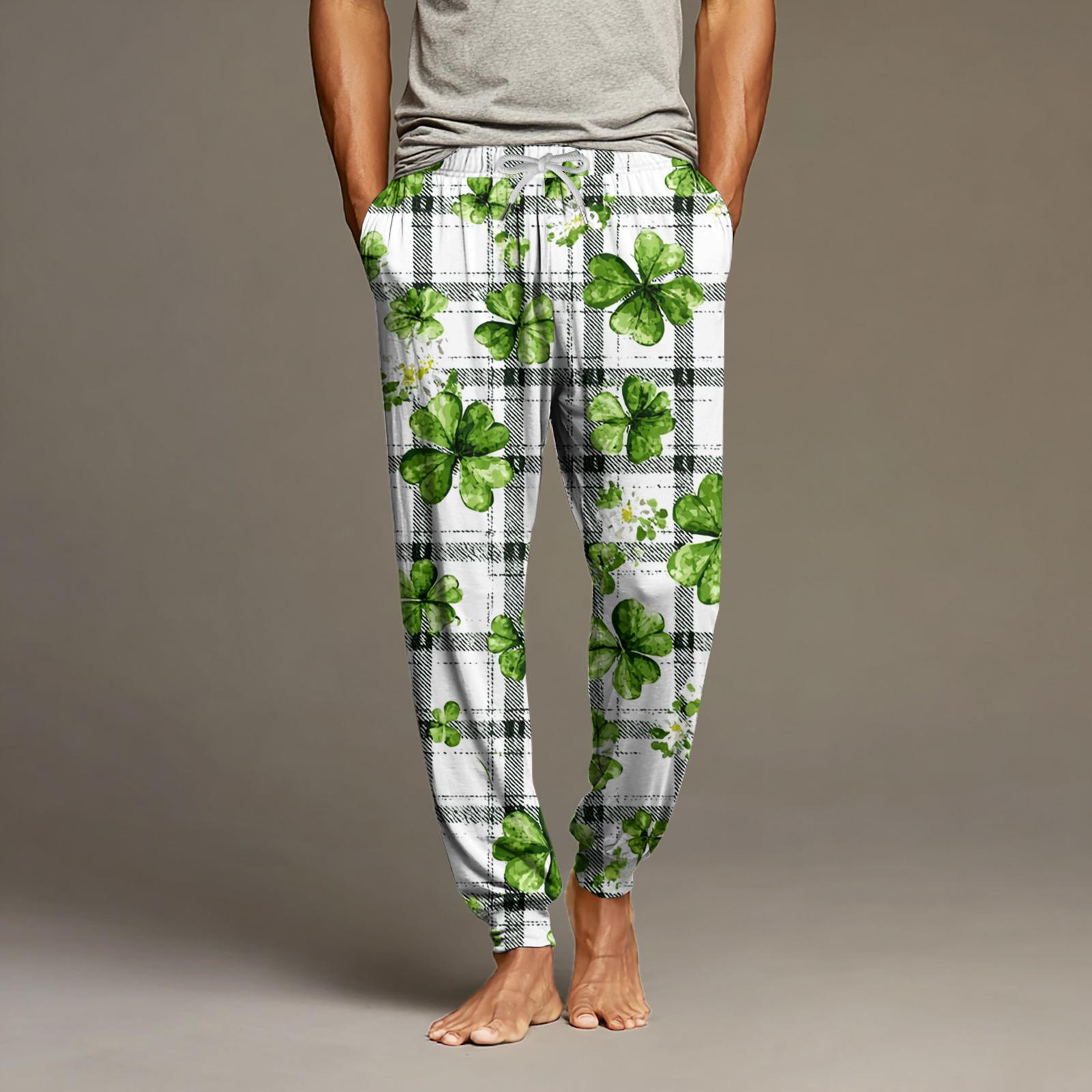 

Men s Drawstring Pocket Cuffed Casual Pants Home Sleep Pants XL білий