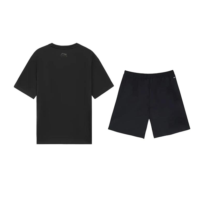 Li Ning Graffiti Logo Print Fashion Retro Trendy Versatile Crew Neck Pullover Short Sleeve T-Shirt Casual Sports Set Unisex Tops AHSUB03-1+YKSV147-2