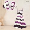 Women Plus Size Two Piece Dress Set Black White Geometric Printed Batwing Sleeve Cropped Shrug Strappy Flared Dress