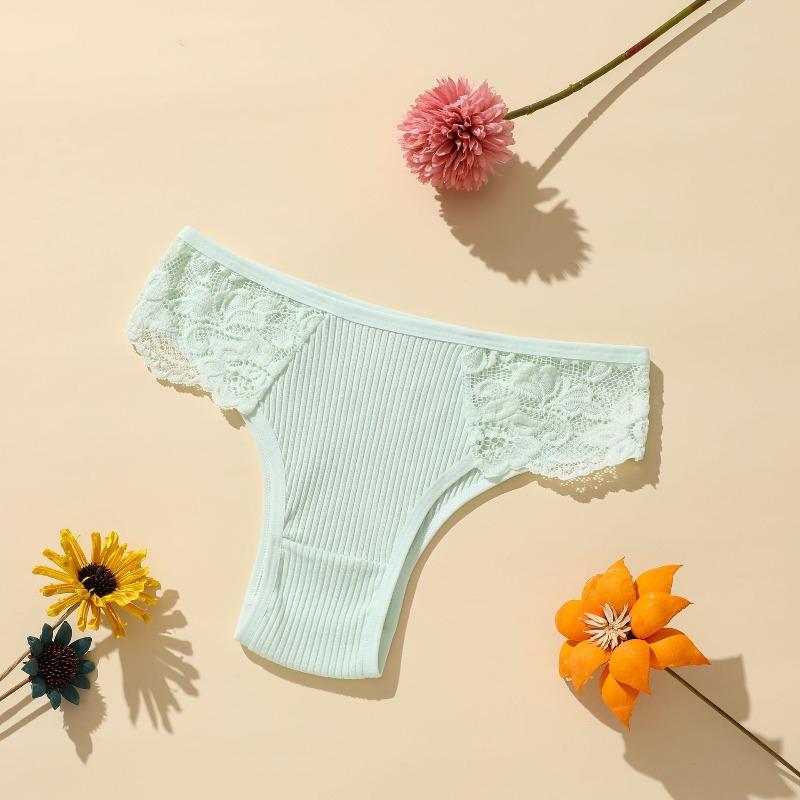 Women's Spring and Summer New Cotton Pure Color Thread Lace Low Waist Breathable Briefs