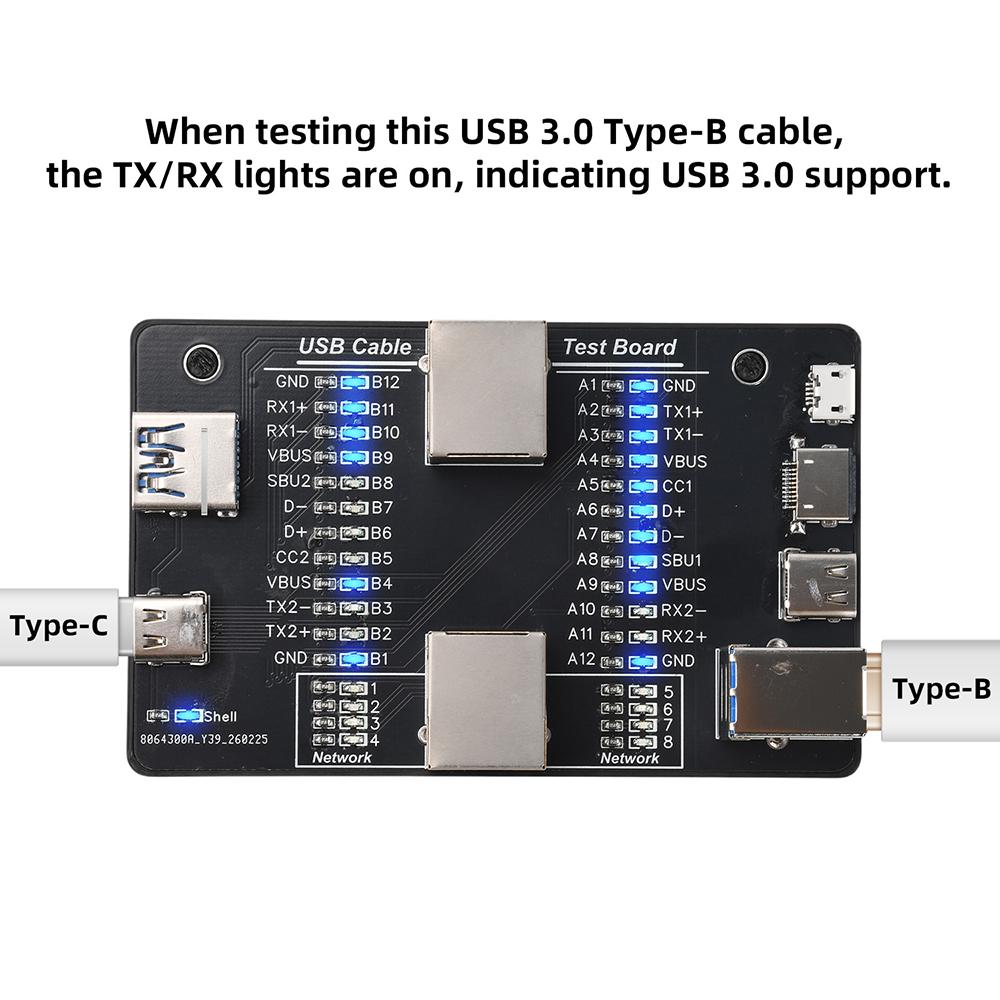 USB Cable Tester Multifunctional Portable Rapid Fault Detector for USB C 3.0 3.1 3.2 Type-C Cables No External Power Needed