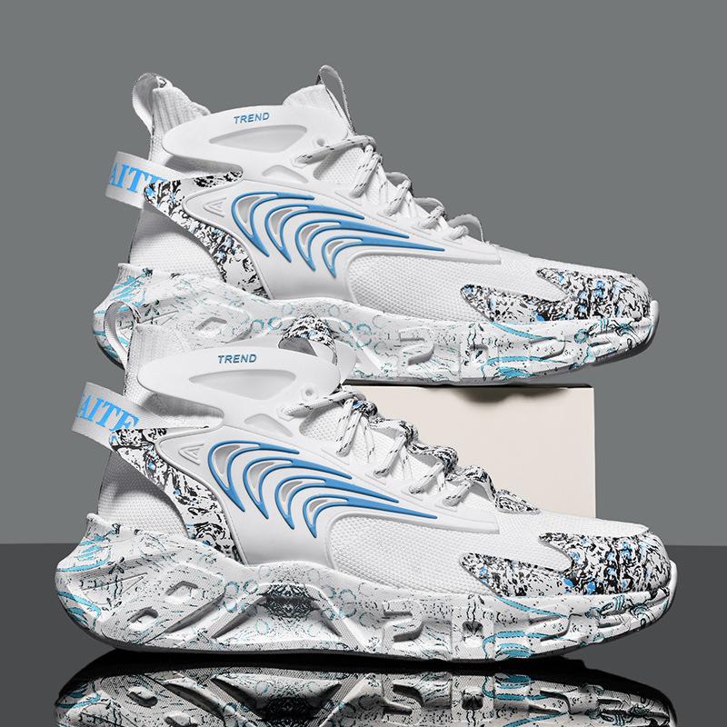 New Cold Sticky Men's Sneakers Large Size Shoes Flying Woven Graffiti Shoes Lightweight Running Shoes Popcorn