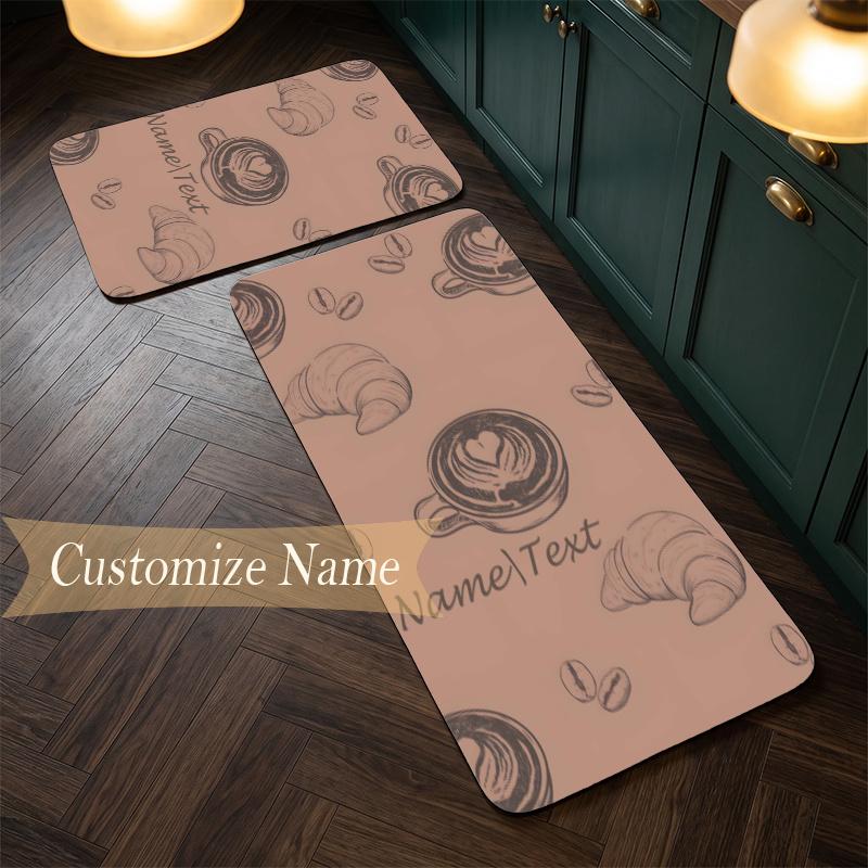 Cozy Coffee (5) Customize Name Flannel Kitchen Mat Soft Non-Slip Kitchen Floor Runner Rug for Home Kitchen Decor