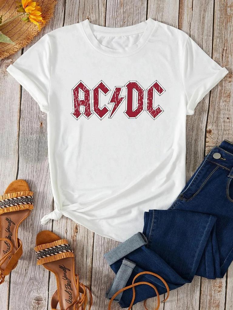 100% Cotton T-shirt Graphic Ac Dc Printed Summer Letters T Shirt Fashion Unisex Women Short Sleeve Band Tees Gothic Clothing Unisex