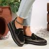 Low Top Toe Silver Rivet Design Casual Shoes Black Flats Suede Lace-Up Couple Sneakers Bottoms Shoes For Women Walking Shoes