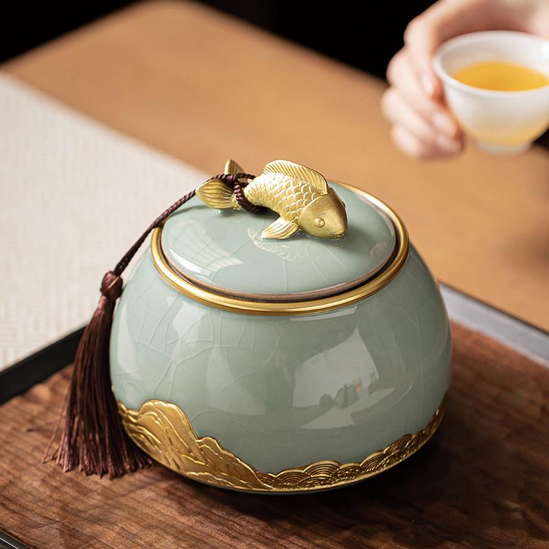 Ge Kiln Ceramic Sealed Tea Can for Home - Chinese Style High-End Tea Storage for Pu'er & White Tea