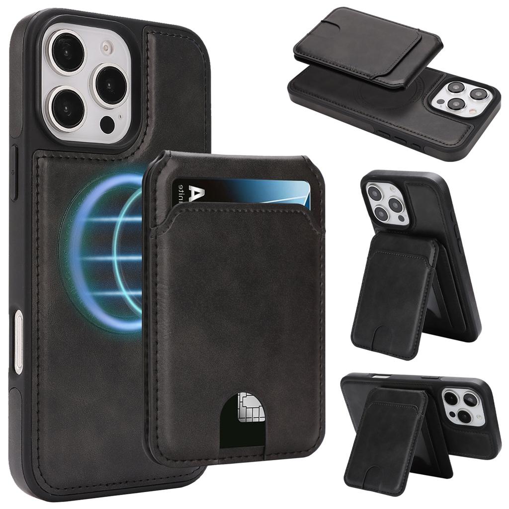 Magnetic Leather Phone Case with Card Holder for iPhone 12 - 17 Series Multi - Functional Stand Shockproof Protective Cover