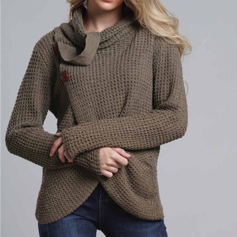 IHUASU Women's Autumn and Winter Fashion Knit Sweater Commuter High Neck Long Sleeve Large Size Loose Cardigan Sweater