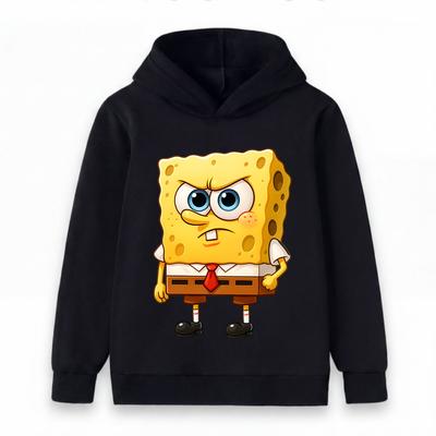Kids Boys Girls Pullover Hoodie, Angry Cartoon Sponge Printed Warm Casual Hooded Sweatshirt, Soft Comfortable Long Sleeve Top For Children Daily Wear