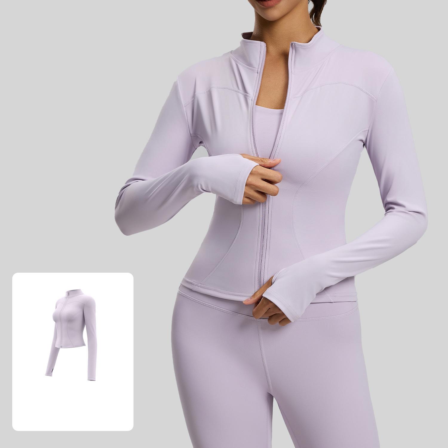 

New women s sports fitness tops quick-drying yoga zipper jacket seamless slim stand collar long sleeves tees XXXL фіолетовий