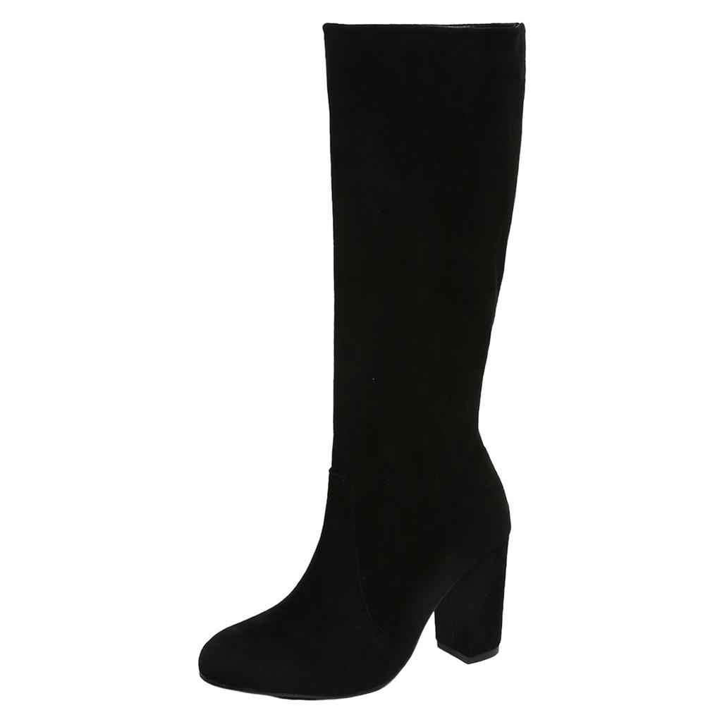 Women's Chunky Heel Boots Fashion Casual Suede Solid Color Round Toe Knee High Boots High Boot Socks for Women Cute