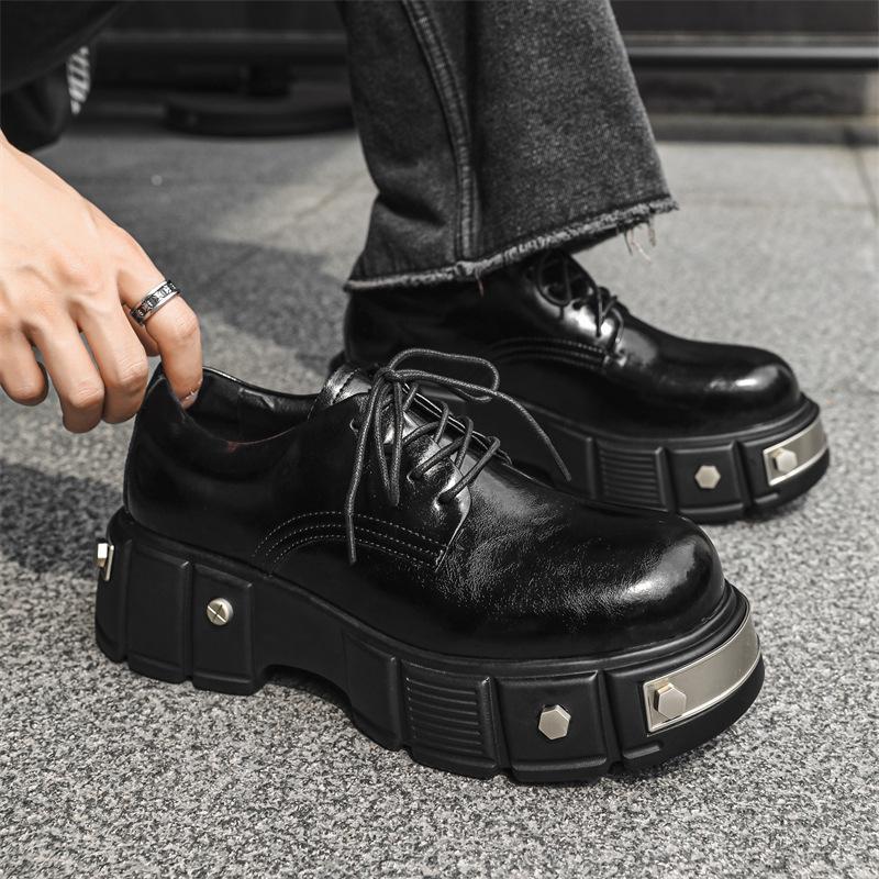 

Британский стиль толстая подошва усиливающая железная головка кожаные туфли мужские нишевые расширенные сенсорные функции большие головки дерби туфли с круглым носком 22988-J 38 чёрный