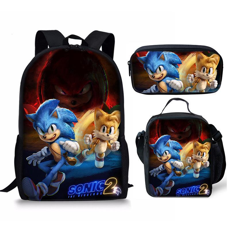 Backpack Sonic Elementary School Bag Lunch Bag Pencil Case Three-Piece Set