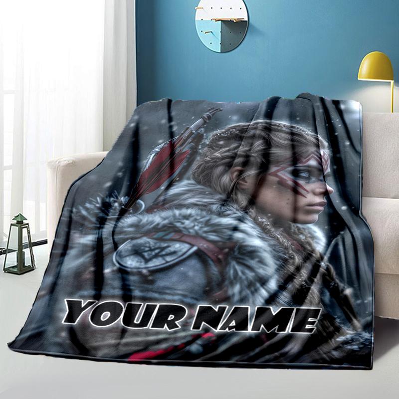1PC Custom Name Warrior's Journey flannel blanket versatile,all-season throw suitable for the living room,bedroom,camping,travel,and gift