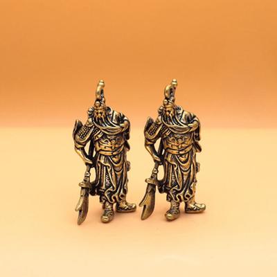 Vintage Copper Chinese God of Wealth Guan Gong Key Chains Pendants Retro Brass Buddha Figurines Men Car Key Rings Lucky Gifts