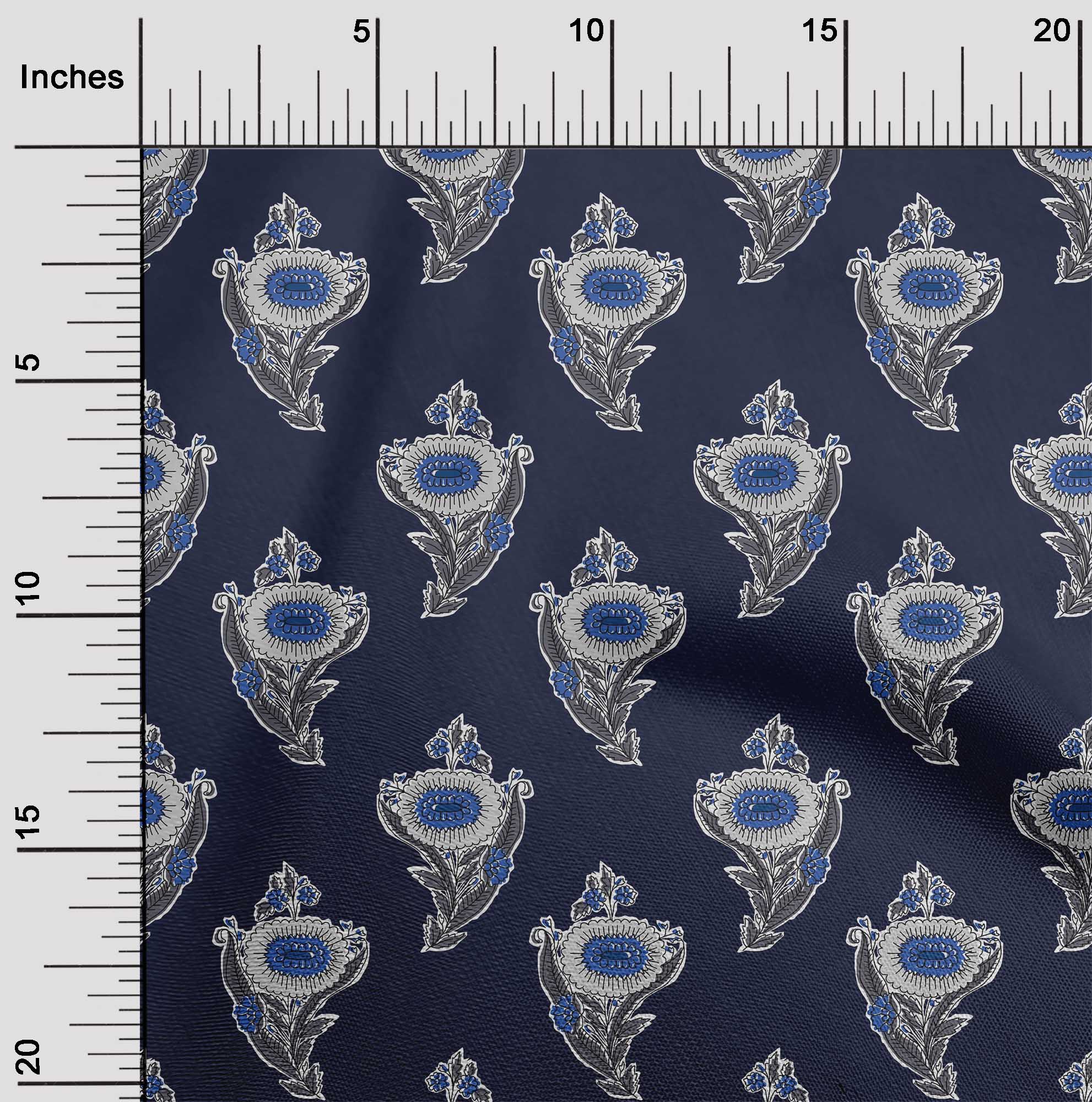 

Швейна тканина oneOone Cotton Flex із листям і квітковим принтом BTY 40 дюймів 42 Inch - Viscose Chiffon синій