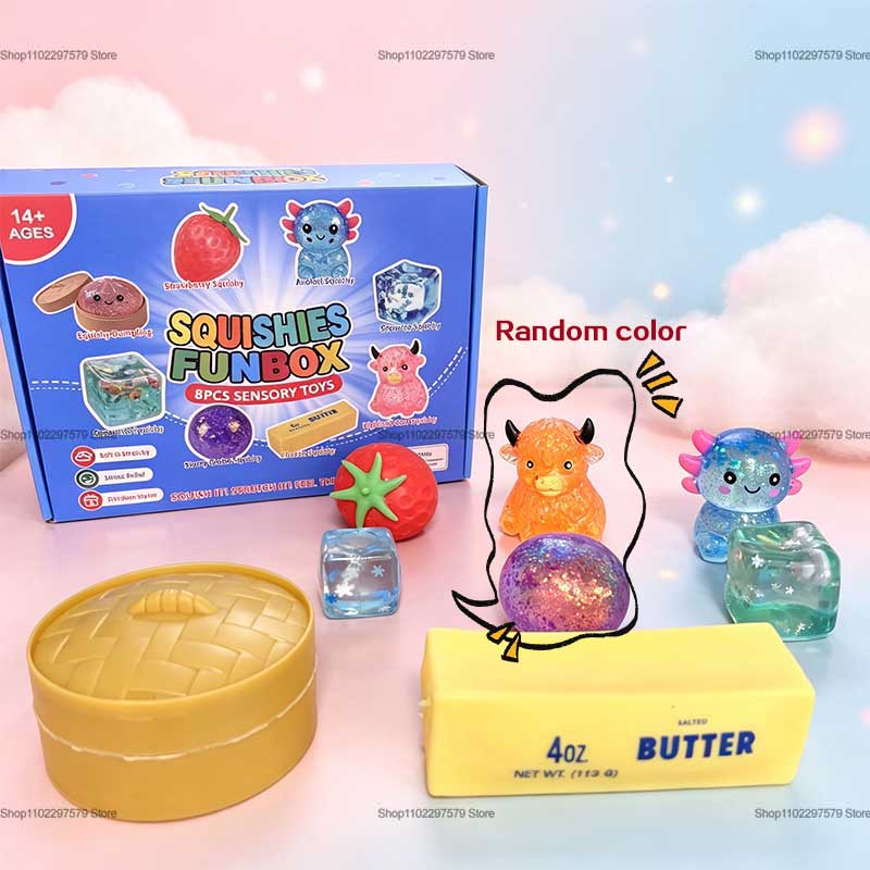 Nieuwe Willekeurige Kleur 8 stuks/Doos TPR Met Maltose Gevuld Squishy Speelgoed, Langzaam Rijzend Stressverlichtend Sensorisch Fidget Decompressie Blind Box Cadeau
