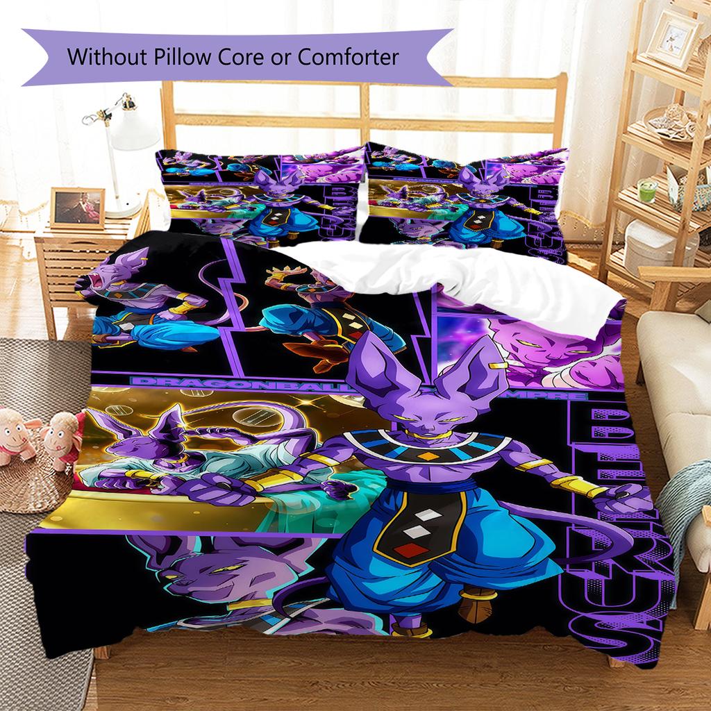 מצעים עם הדפס דרגון בול, סט שמיכה כיסוי שמיכה ציפית לציפית מתנת יום הולדת לבית (1 * כיסוי שמיכה + 2 * ציפות, ללא ליבה)