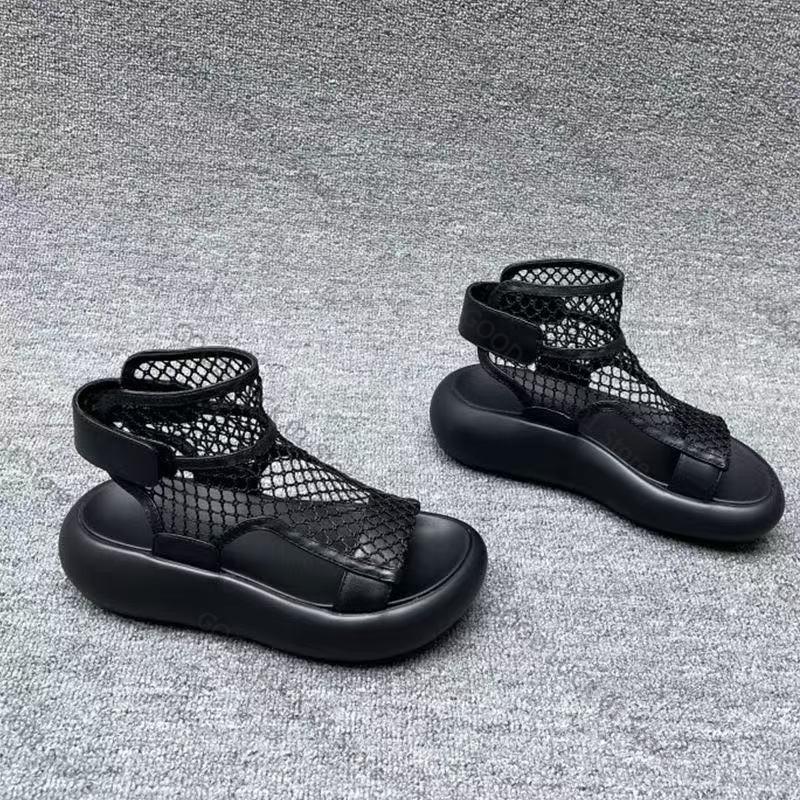 

Fashion 2025 Summer Cutout Mesh Breathable Thin High Top Sandals Women s Round Toe Open Toe Anti-slip Wear-resistant Cooling Boots 35 чёрный
