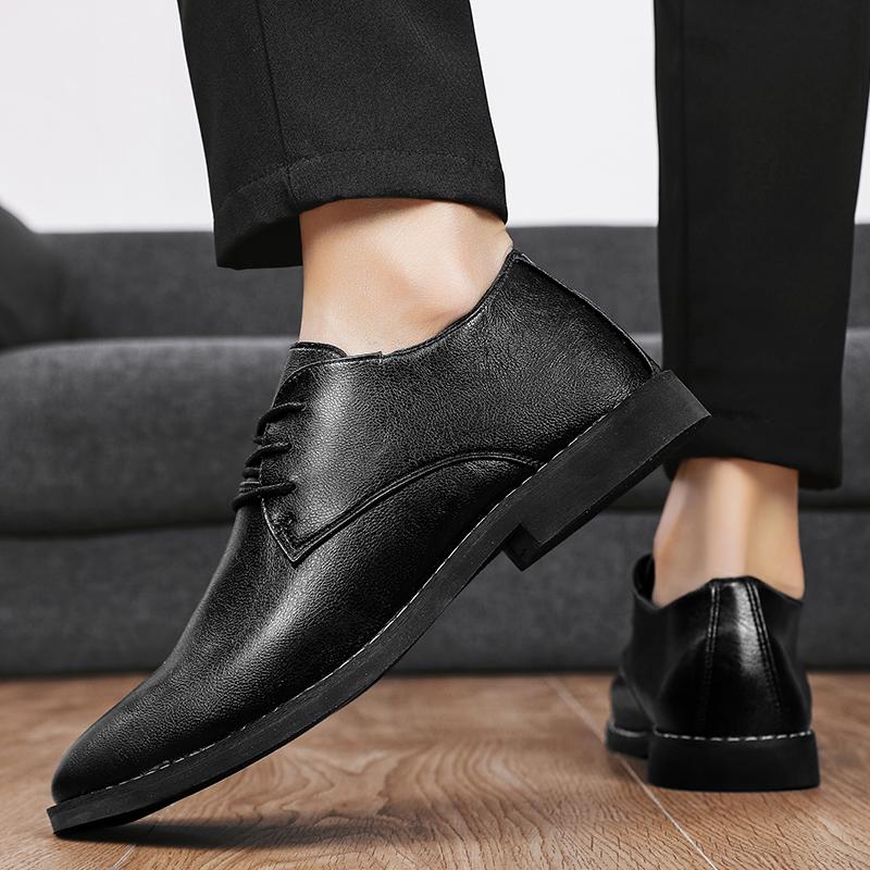 Men Leather Shoes Lace Up Wedding Business Men Casual Flats Shoe Luxury Brand Oxford Shoes Black Outdoor Men Platform Shoes