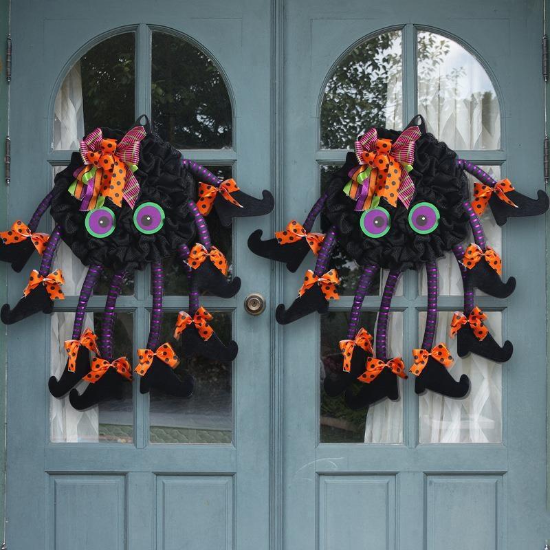 Halloween Party Decor Multi-leg Witch Wreath Spider Door Ornament Pendant Home Wall Hanging Decoration