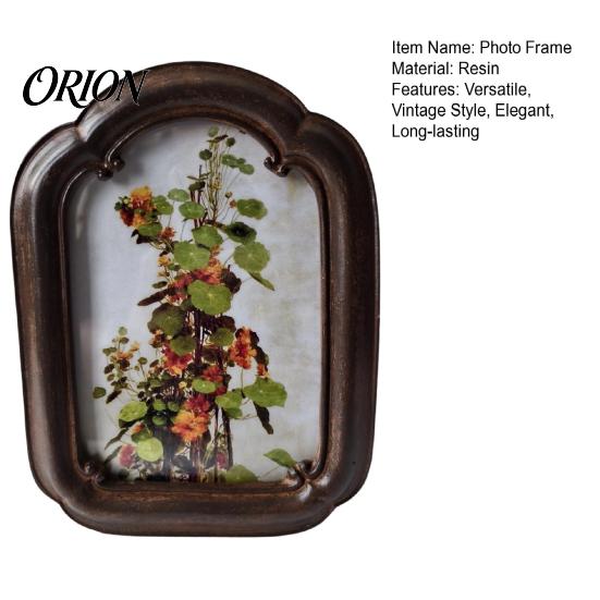 European Carved Frame Retro Photo Frame, Vintage Rustic Picture Resin Arched for Wall Mounting or Tabletop Display Style