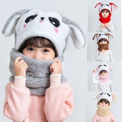 Kids Girls Boys Cartoon Hat Scarf Thicken Plush Cap Children Winter Fleece Hat Neck Warmer