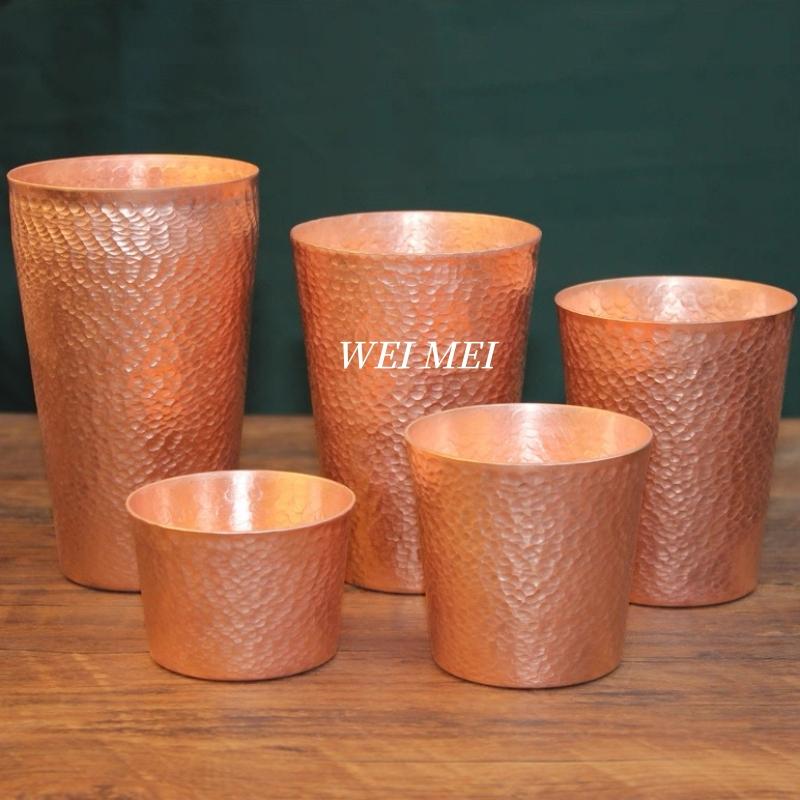 Vintage Copper Breakfast Coffee Mug,Multiple Sizes Handcrafted Hammer Texture Camping Water Mule Tea Cup,Woven Handle Tableware
