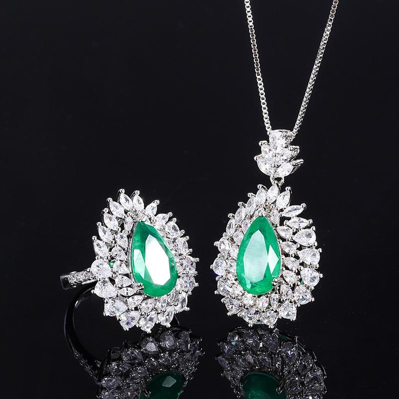 Jewelry Set Simulation Emerald Diamond Pendant Ring Main Stone 8 * 14