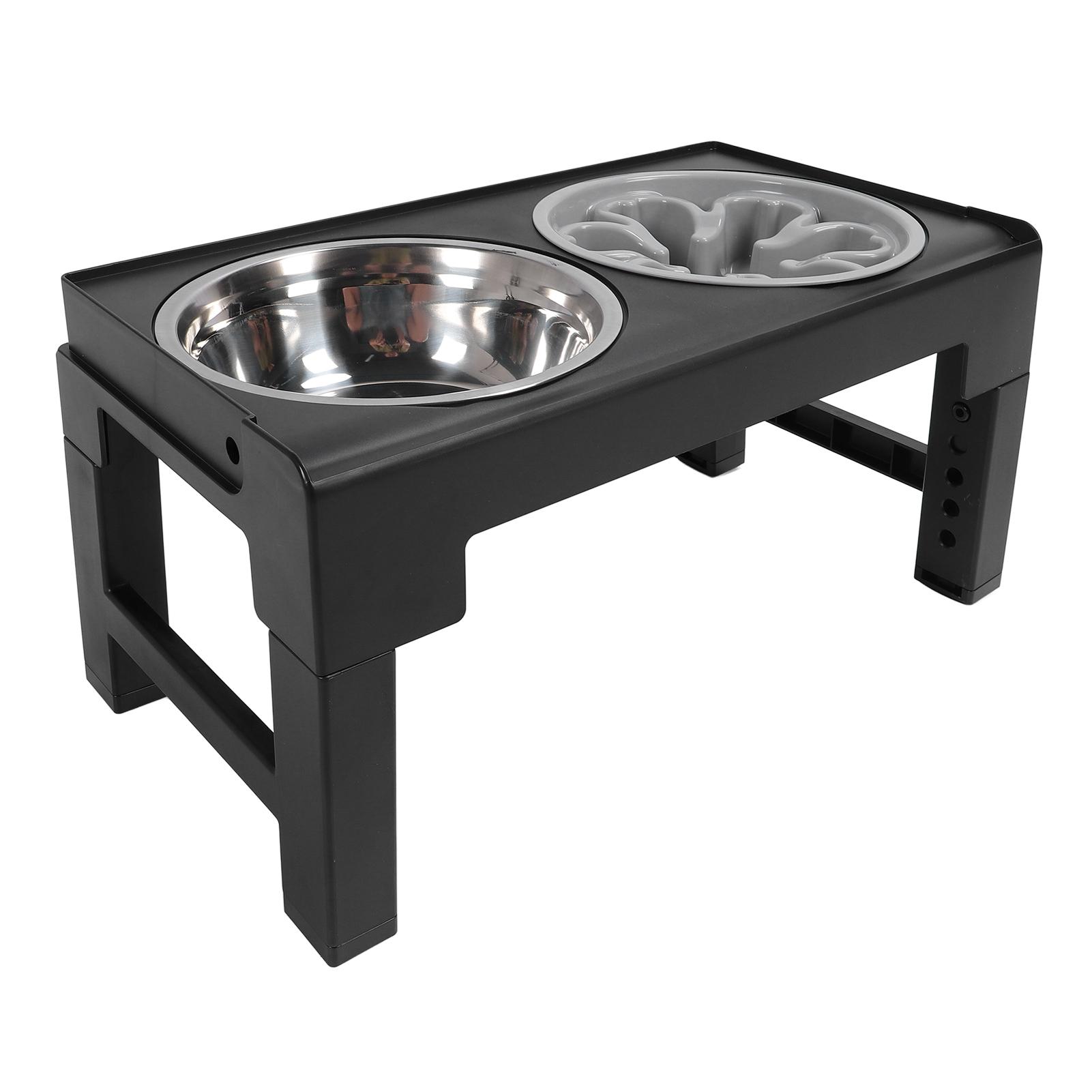 Elevated Dog Bowl Stainless Steel Adjustable Height Foldable Stable Base Raised Pet Slow Feeder Bowl