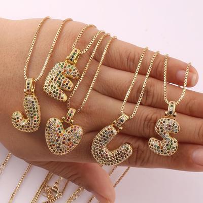 Colorful Zircon 26-Letter Initial Pendant Necklace