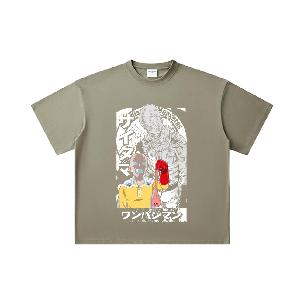 260 GSM Double Yarn 32 Count 100% Cotton One Punch Man V6 Saitama Print Unisex Heavy Cotton T Shirt