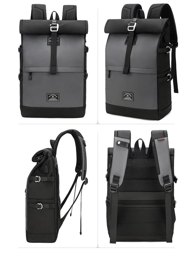 Cool Craftsman Waterproof Roll-Top Backpack: Expandable, Large Capacity, Simple Business Charging Backpack for Men and Women.