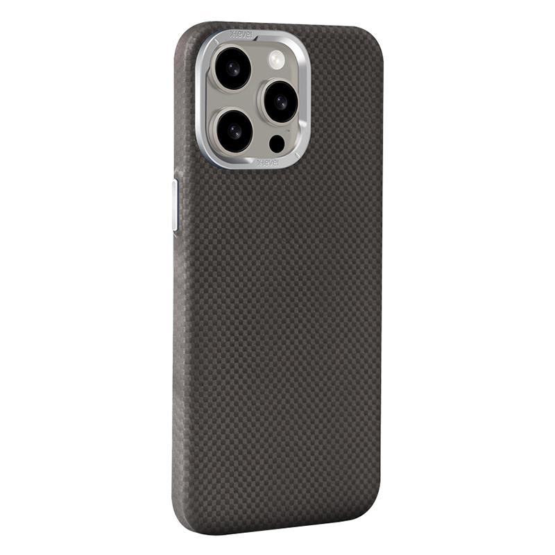 

For iPhone 15 Pro Max Phone Case Magnetic Carbon Fiber+Metal Cover Compatible with MagSafe Black
