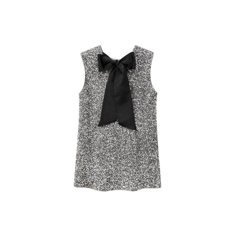 Za2025 Spring New Women's Clothing Fashion round Neck Sleeveless Back Shoelace Party Sequins Dress 1240705