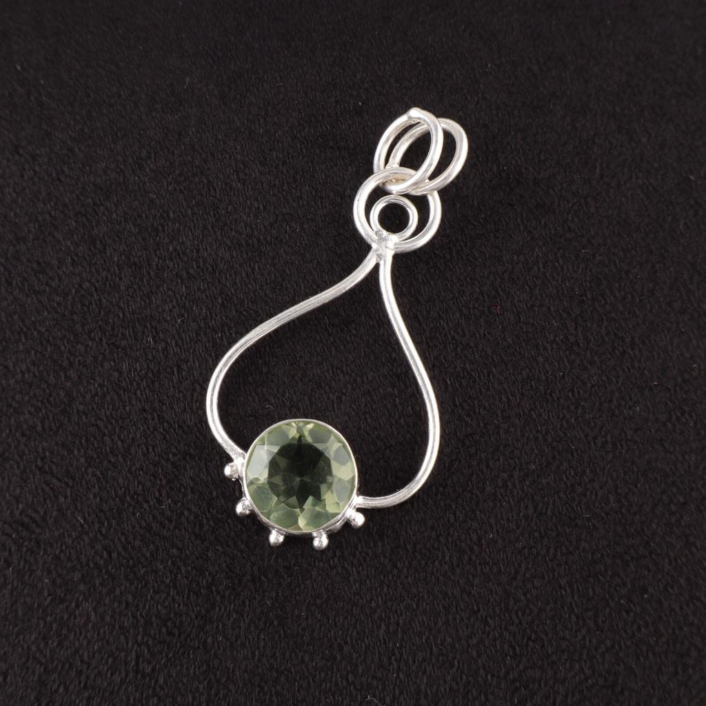 Round Green Amethyst Gemstone Art Deco Daughter Gift Pendant Jewelry 925 Silver PP-40-2
