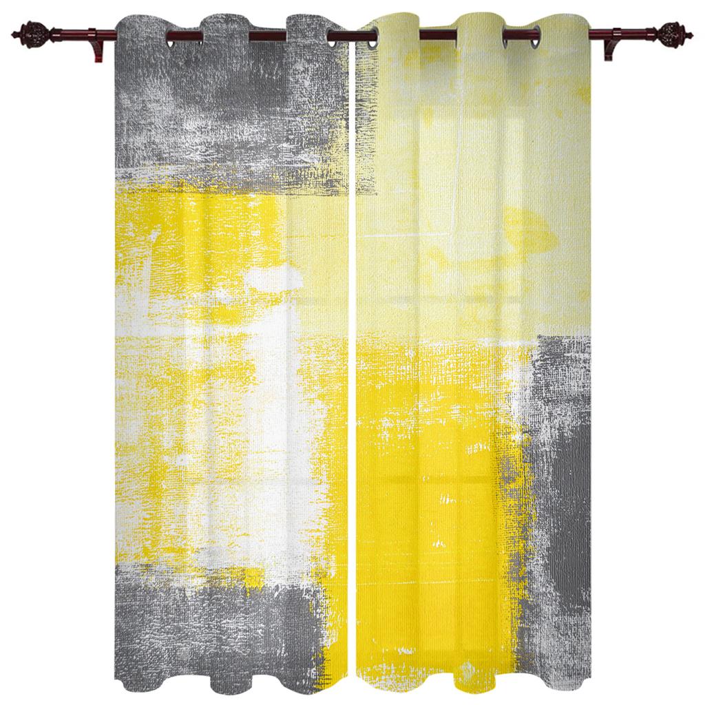 Olieverf Abstract Geometrisch Geel Gordijnen Woondecoratie Woonkamer Gordijnen Badkamer Slaapkamer Raamgordijnen