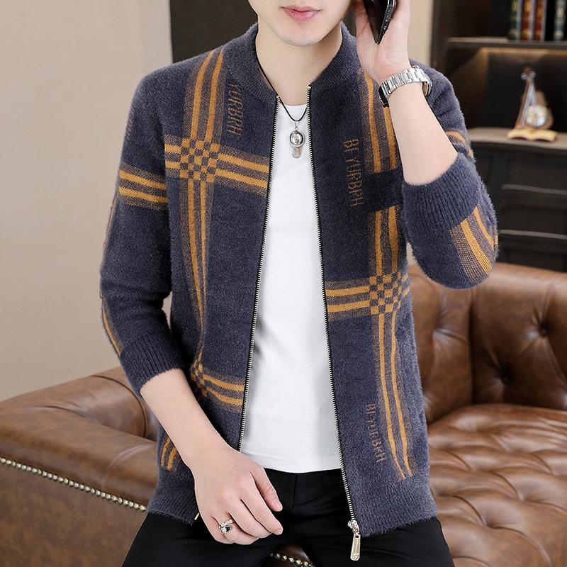 Men's Knitted Sweater Jacket Autumn Fashion Sweater Men's Top Korean Version Slim-fit Cardigan Long-sleeved Sweater Men's Clothing