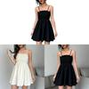 Vintage French Elegant Polyester Slip Dress With Ruffle Detailing For Women