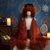 44 Inch Extra Long Water Wave Curly Wig with Bangs for Cosplay Party, Heat Resistant Synthetic Fiber Wigs, Rose Net Cap Red