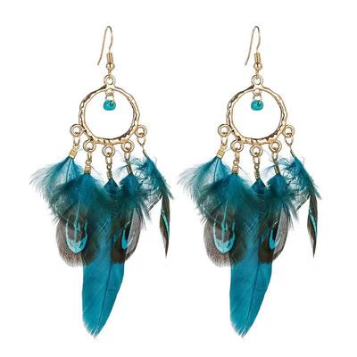 Feather Earrings Travel Vacation Accessories Retro Ethnic Style Fringed Long Earrings Women