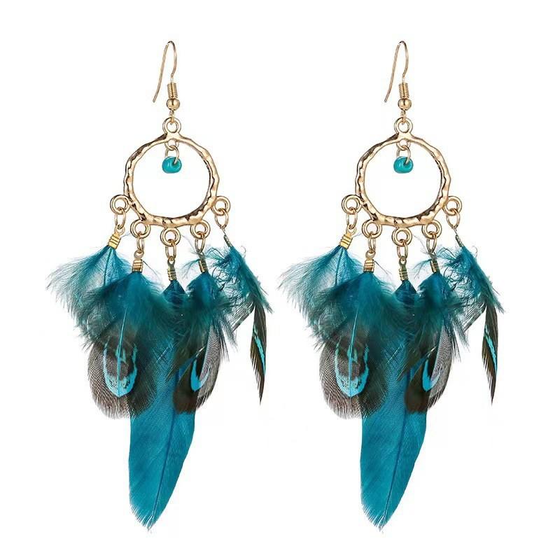 Feather Earrings Travel Vacation Accessories Retro Ethnic Style Fringed Long Earrings Women