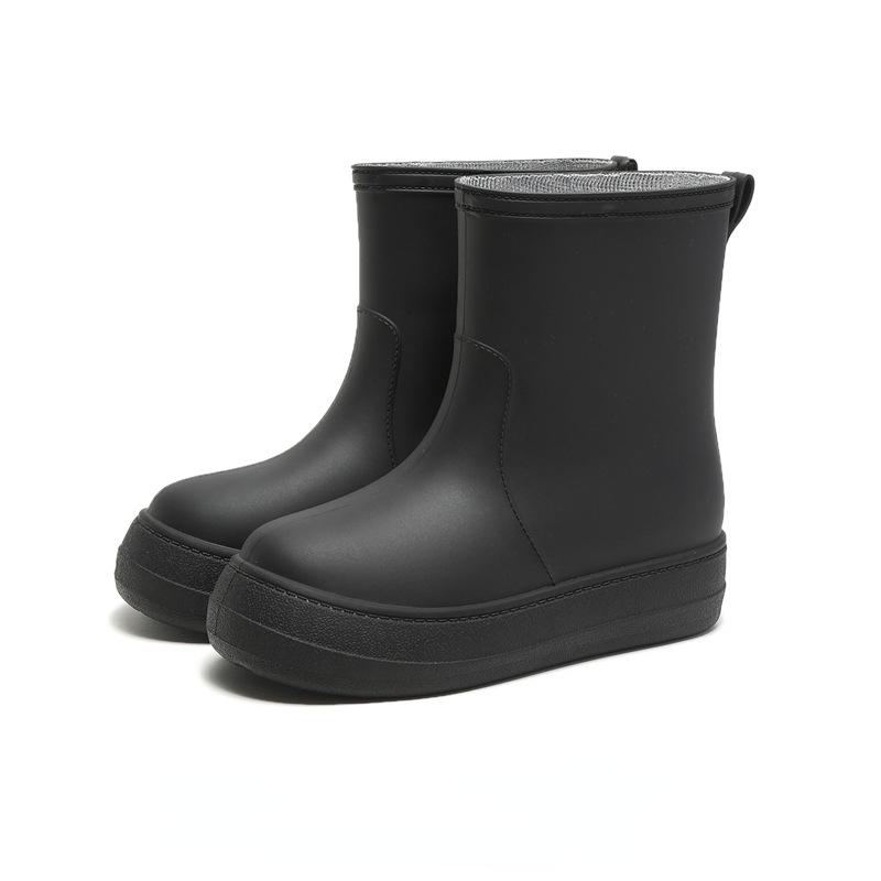 

Модные женские резиновые сапоги 2025 Новая водонепроницаемая обувь для женщин Уличные нескользящие женские рабочие ботинки Высококачественная обувь на платформе из ЭВА 36 чёрный